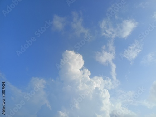 Photo of a clear daytime sky with large cumulus clouds dominating the frame