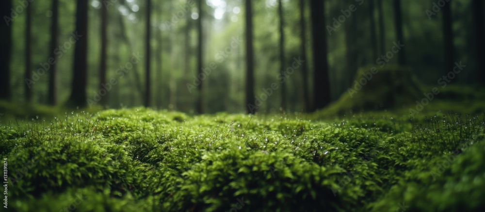 Fototapeta premium A detailed macro shot capturing glistening dewdrops on lush green moss.