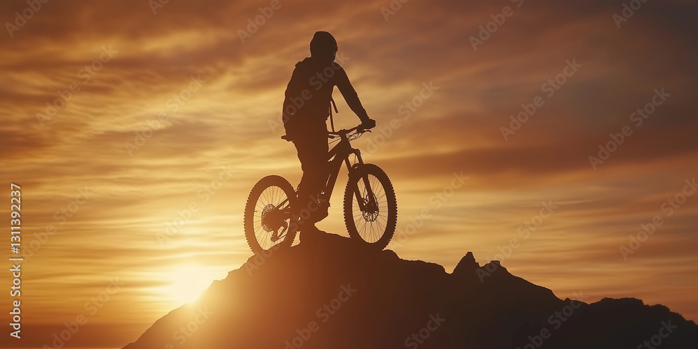 Obraz premium Mountain biking at sunset