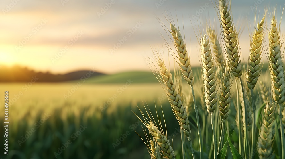 Towering Wheat Fields Under Windy Golden Skies at Sunset with Gentle Nature Breeze Towering Wheat Fields Under Windy Golden Skies at Sunset with Gentle Nature Breeze