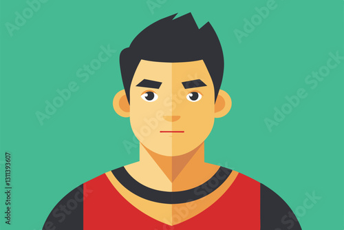 A customizable portrayal of a young man with a simple style and a serious expression, suitable for various uses, Post Customizable Disproportionate Illustration