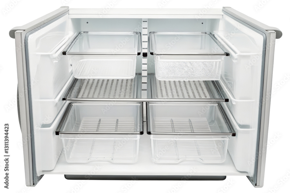 Refrigerator with clear storage drawers for food isolated with transparent background Refrigerator with clear storage drawers for food isolated with transparent background