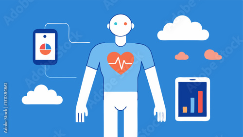 Wearable Health Devices Depict a person wearing a health monitor that processes heart rate and activity level data in realtime displaying results on a smartphone without sending