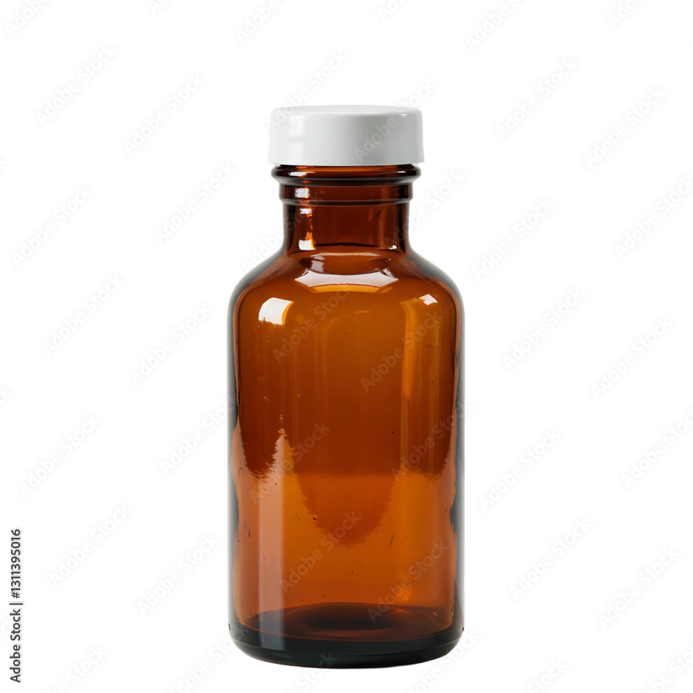 Empty Brown Glass Bottle with White Cap, Ideal for Medical, Pharmaceutical, or Cosmetic Use – Perfect for Packaging Liquids, Syrups, or Solutions in a Secure Container, PNG format Empty Brown Glass Bottle with White Cap, Ideal for Medical, Pharmaceutical, or Cosmetic Use – Perfect for Packaging Liquids, Syrups, or Solutions in a Secure Container, PNG format