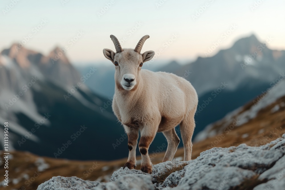 Majestic mountain goat stands proudly on rocky terrain with stun Majestic mountain goat stands proudly on rocky terrain with stun