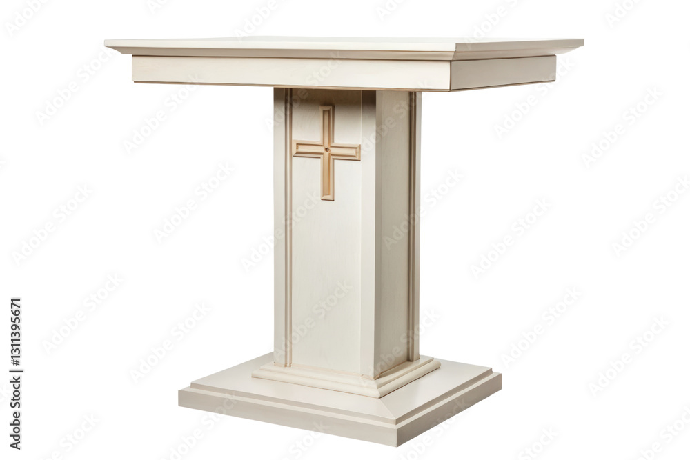 White altar table with cross for church isolated with transparent background White altar table with cross for church isolated with transparent background