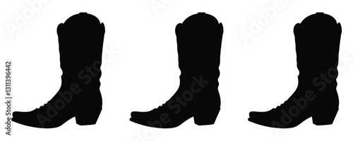 Cowboy boots and western hat, Set of rodeo cowboy Silhouette,Vector illustration. Cowboy boot line art isolated on white background