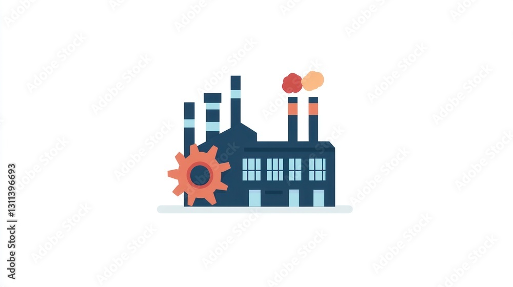 Industrial factory building with gear, simple illustration Industrial factory building with gear, simple illustration