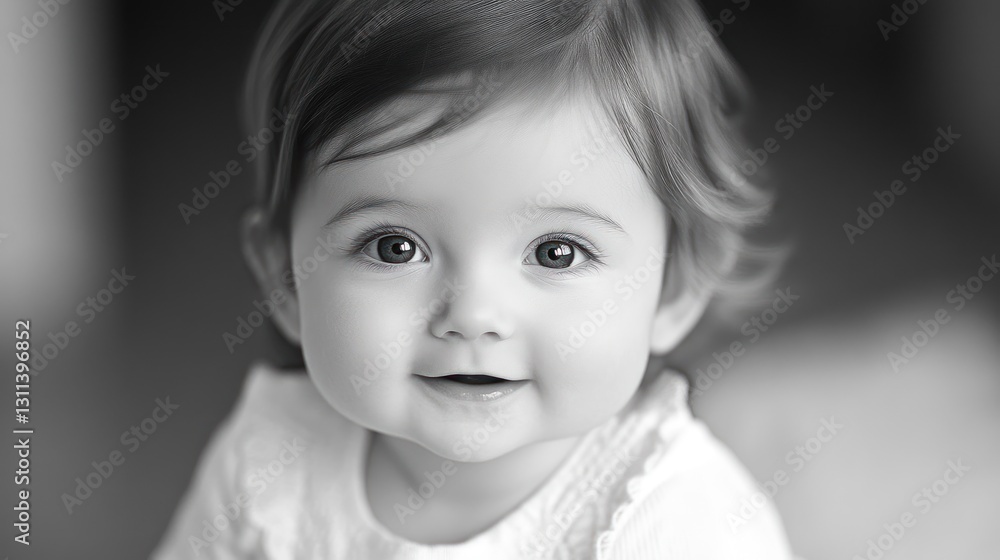 Smiling baby with curly hair in soft focus background Smiling baby with curly hair in soft focus background