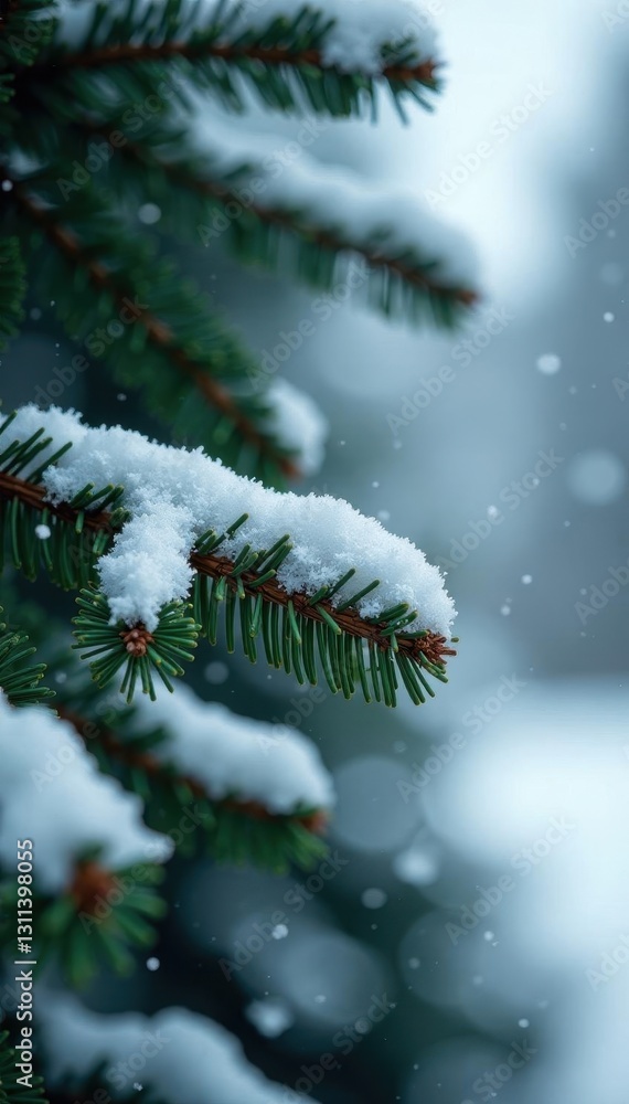 Close-up of snow-laden pine branches, festive background , detail, natural background, festive backdrop Close-up of snow-laden pine branches, festive background , detail, natural background, festive backdrop