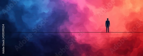 Abstract image of a person walking on a tightrope in a storm, symbolizing the precarious balance of emotions and mental health