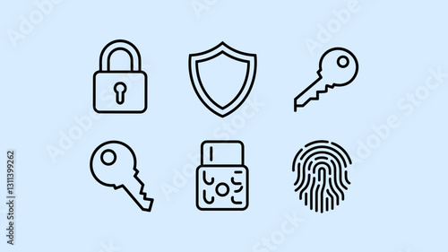 Security Icons Vector Set for Digital Protection, Key, Lock, Shield, Fingerprint, Authentication and Safety in Graphic Design Projects