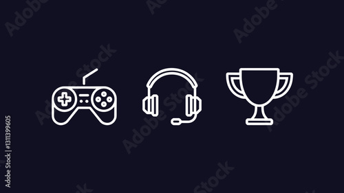 Vector Icon Set for Gaming: Controller, Headset, and Trophy - Perfect for Game Development, eSports, and Online Gaming Projects
