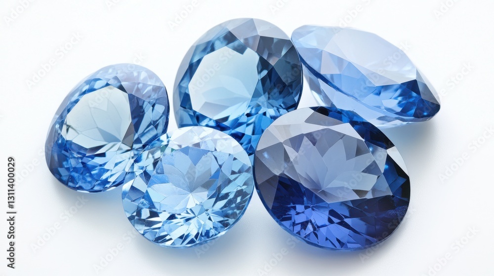 A cluster of synthetic sapphires in various shades of blue, from light to dark. A cluster of synthetic sapphires in various shades of blue, from light to dark.