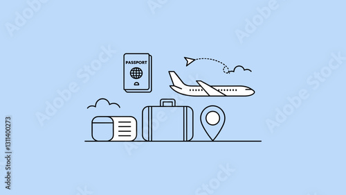 Travel Vector Icon Set: Airplane, Passport, Luggage, and Location Icons for Travel Planning and Tourism Design