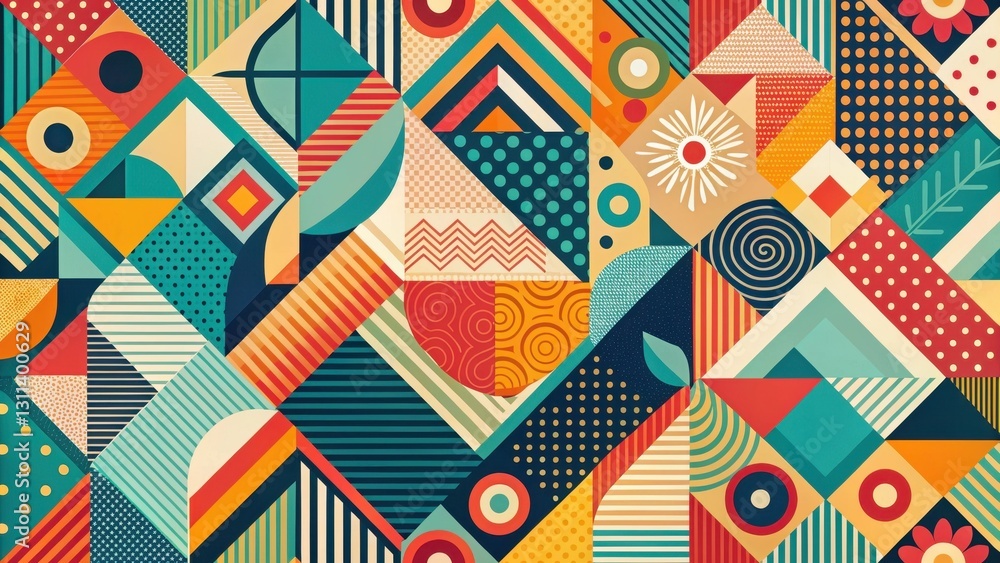 Vibrant Geometric Patchwork Design Featuring Bold Shapes and Colors, Ideal for Modern and Contemporary Applications Vibrant Geometric Patchwork Design Featuring Bold Shapes and Colors, Ideal for Modern and Contemporary Applications