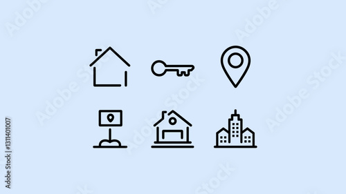 Vector Icon Set for Real Estate, Home, Key, Location, and Property Markers – Ideal for Website Design, Mobile Apps, and Marketing Materials