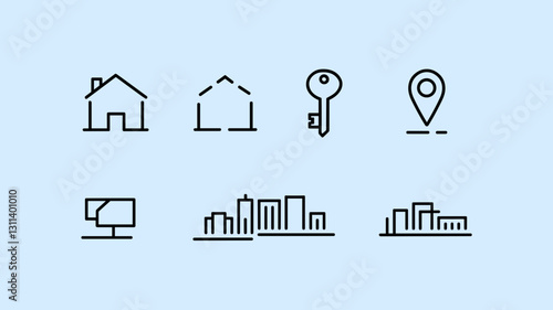 Vector Icon Set for Real Estate, Home, Location, and Technology - Modern Line Icons for Website and App Design