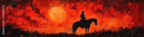 Silhouette of a cowboy against a sunset.