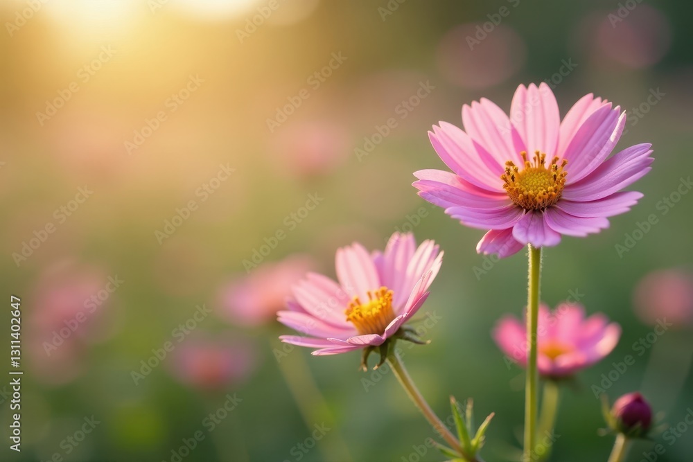 Close-up view of delicate wildflowers, soft focus background , petal, image Close-up view of delicate wildflowers, soft focus background , petal, image