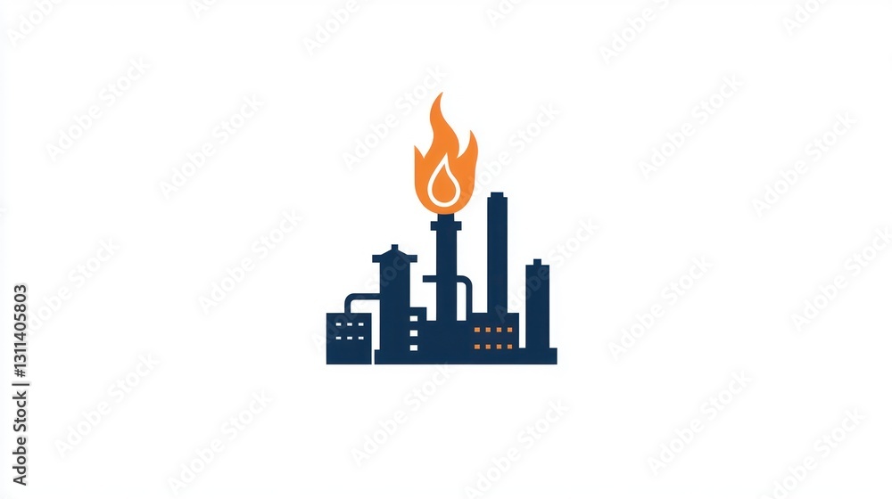 Fototapeta premium Industrial fire safety illustration, factory, flame, oil refinery, safety symbol, graphic design, use for website, poster, educational material