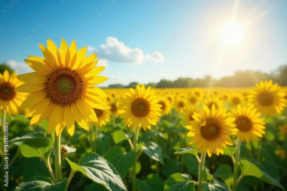 Golden sunflowers in a vast field, summer sun shining , image, day Golden sunflowers in a vast field, summer sun shining , image, day