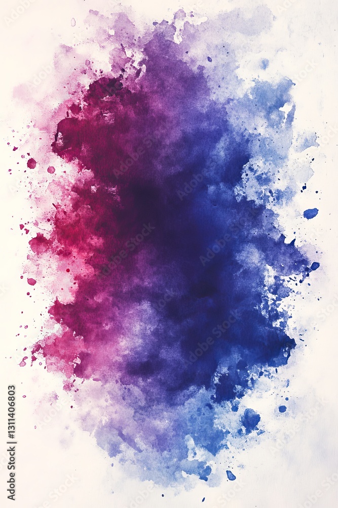 Fototapeta premium Abstract Purple And Blue Watercolor Splash On White Background, Vibrant Artistic Texture