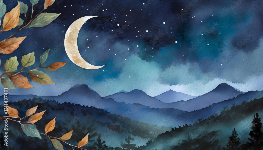 Fototapeta premium The night sky filled with stars and moon, a beautiful natural landscape