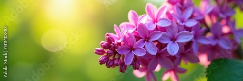 Close-up of purple lilac flowers, sunlit spring scene, backdrop, closeup, gentle