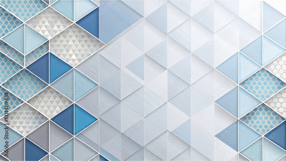 Abstract Geometric Design Featuring Interlocking Triangles and Subtle Patterns in Shades of Blue and White Abstract Geometric Design Featuring Interlocking Triangles and Subtle Patterns in Shades of Blue and White