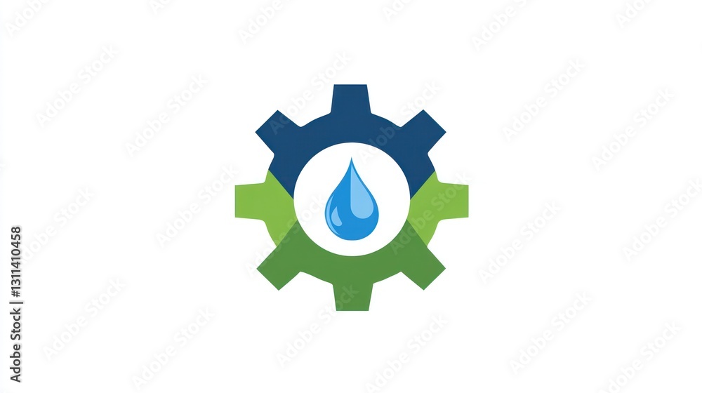 Obraz premium Water management system logo, gear and drop