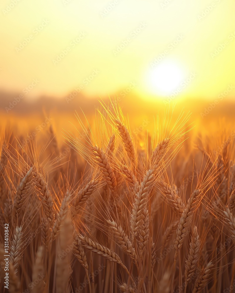 Golden Wheat Field at Sunrise with Warm Sunlight Glowing Brightly Golden Wheat Field at Sunrise with Warm Sunlight Glowing Brightly