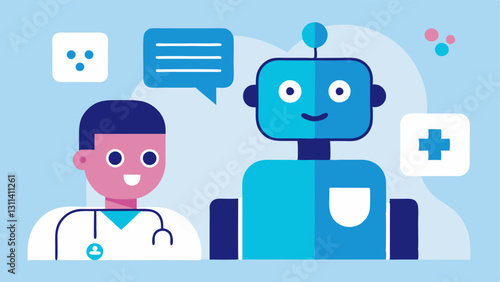 These vector illustrations can help convey the interaction between patients and AIpowered chatbots in a clear engaging manner.