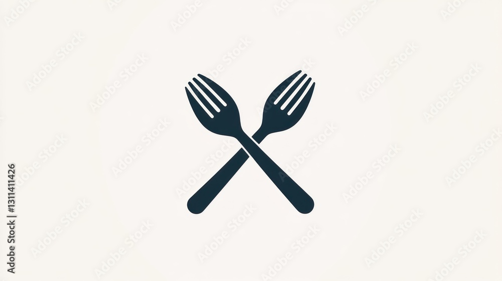 Two crossed forks, simple icon, food service, dining, background Two crossed forks, simple icon, food service, dining, background