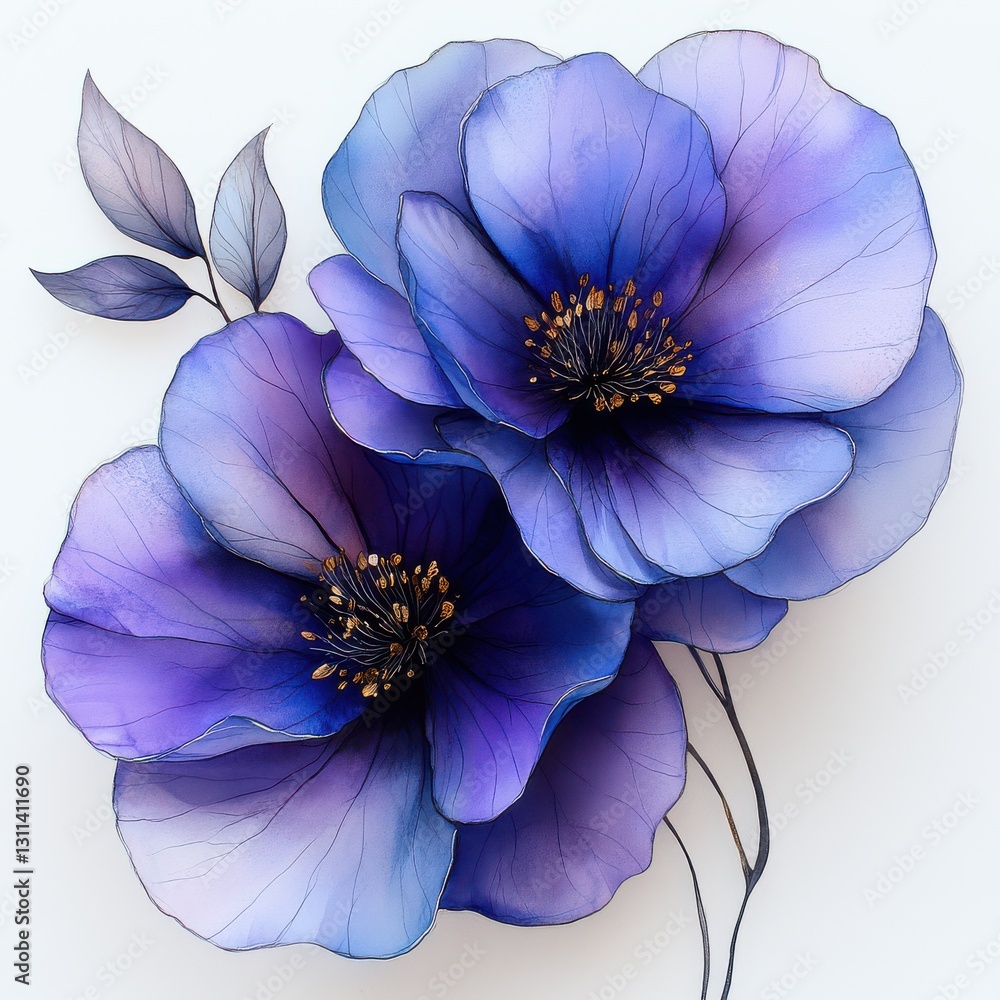 Naklejka premium Ethereal watercolor delicate purple flowers isolated on white background