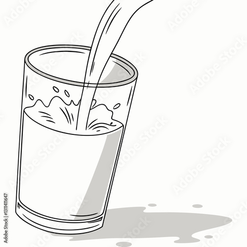 Milk in a glass being poured with frothy splash