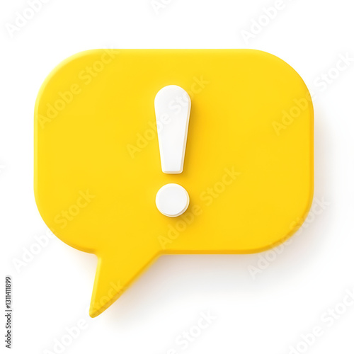 AI generated 3D yellow speech bubble with white exclamation mark, communication alert