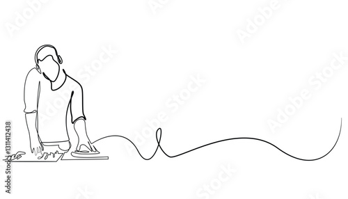 Continuous Line DJ, Isolated on White Background