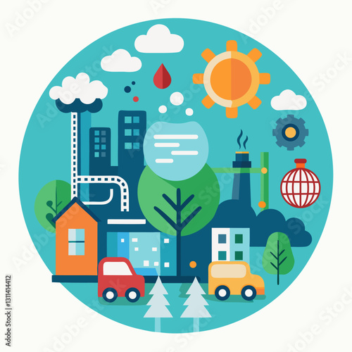 City air pollution. World problem of environment and ecological situation, dirty atmosphere. Urban landscape Air pollution problem
