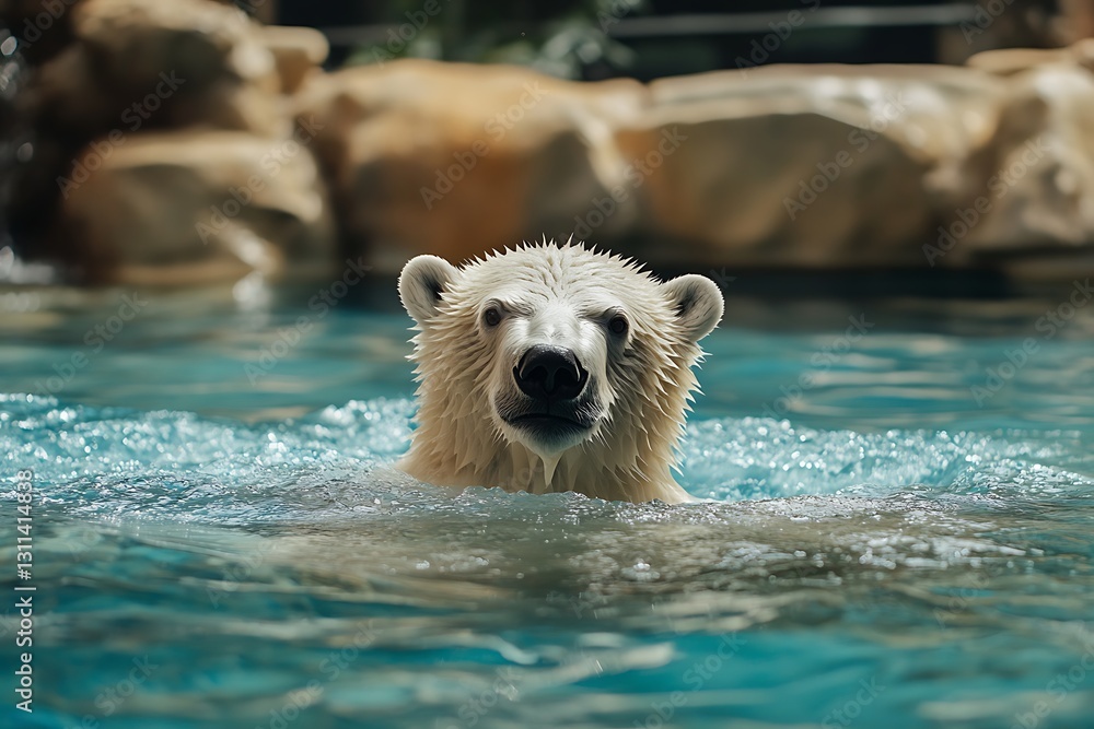 Fototapeta premium Polar Bear Swimming in Zoo Pool