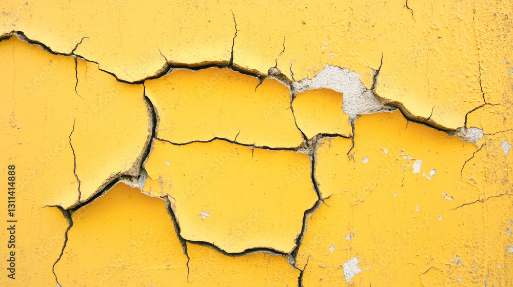 Obraz premium Cracked yellow wall surface with peeling paint and texture details