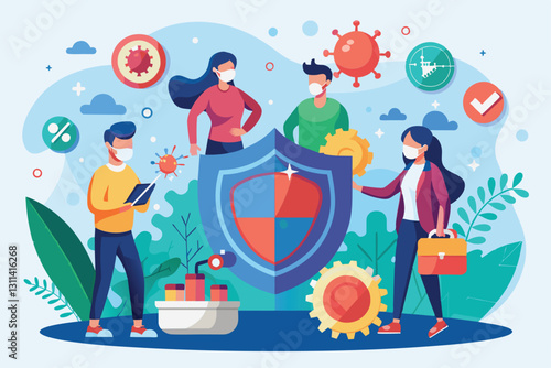 A group of professionals collaborates on customizable strategies to prevent epidemic rebound using tools and resources, Prevent epidemic rebound Customizable Semi Flat Illustration