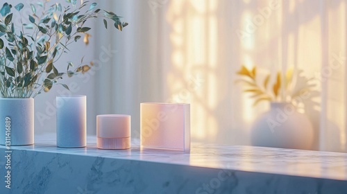 Wallpaper Mural Serene Calmness with Soft Glow of Minimalist Candles and Elegant Greenery on a Marble Surface in Natural Light Torontodigital.ca