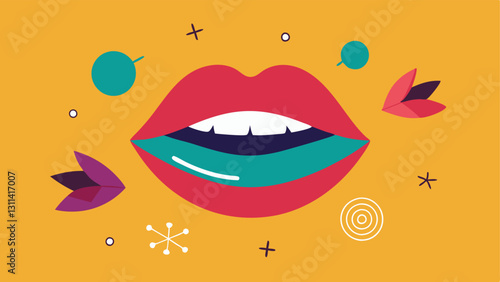 Youthful Glow A dynamic illustration of youthful plump lips with a whimsical cartoonish lip mask. Surrounding exosome symbols indicate energy and vivacity.