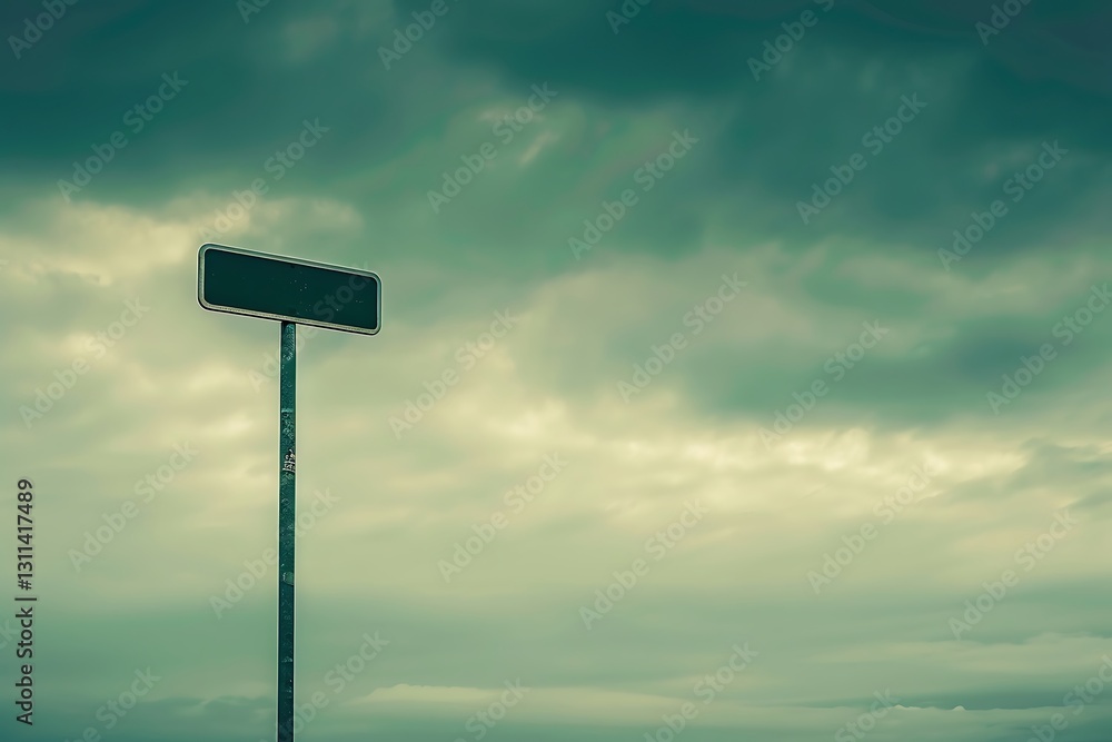 Empty Street Sign on Metal Post with Cloudy Sky Background, Urban Lonely Scene Empty Street Sign on Metal Post with Cloudy Sky Background, Urban Lonely Scene