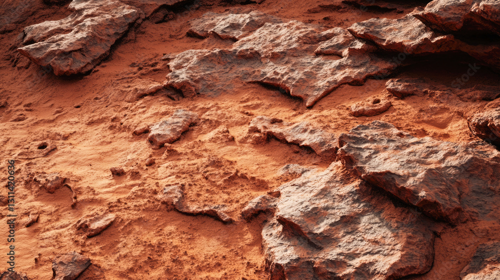 Mars-like red rock terrain with rocky surface and dusty landscape Mars-like red rock terrain with rocky surface and dusty landscape