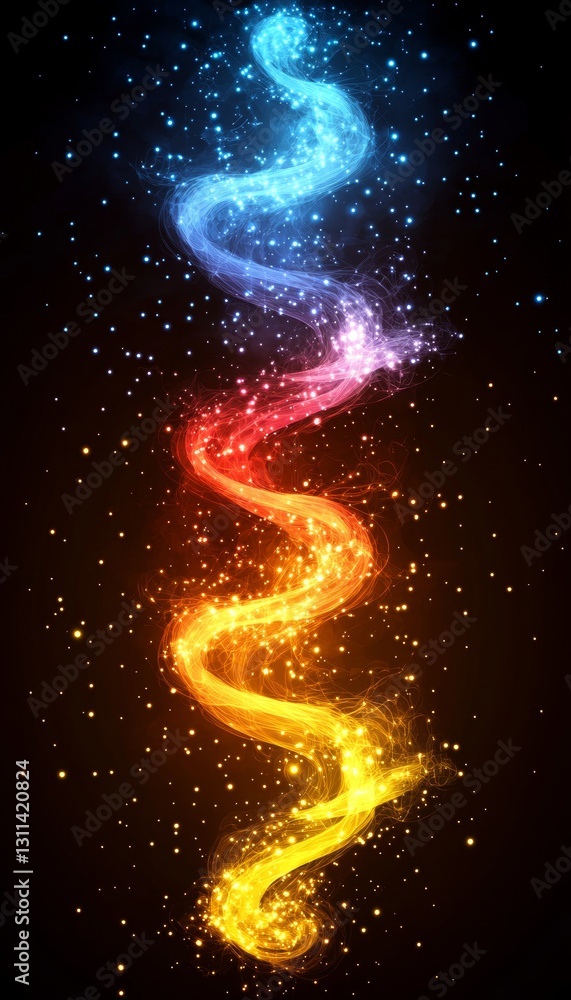 Obraz premium Vibrant, Electric, Transparent Waves in Blue, Magenta, and Orange Hues on Black Background