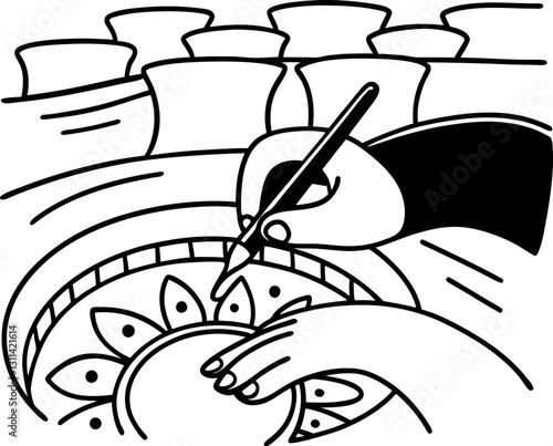 Traditional pottery decoration artistic hand painting intricate designs on clay pottery cultural craftsmanship