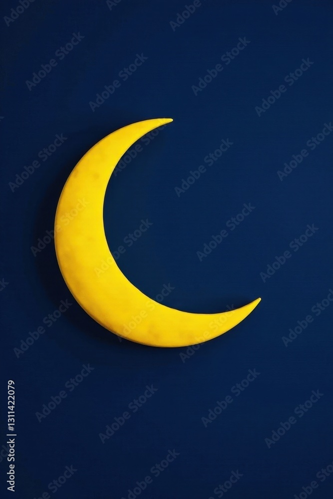 Simple yellow crescent moon on dark blue background, design element, phase, design Simple yellow crescent moon on dark blue background, design element, phase, design