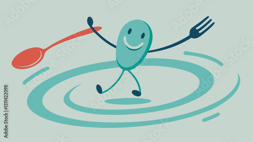 Twirl of Joy A playful scene shows a fork and s in midtwirl their arms lifted as if caught in an exuberant dance. The forks tines are slightly bent outward and the s has a gentle
